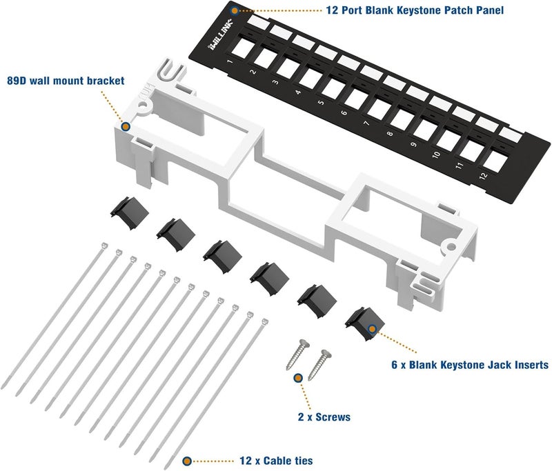 iwillink Blank 12-Port Keystone Patch Panel with 89D Wall Mount Bracket, Versatile Vertical/Horizontal Installation, Includes 6 Blank Keystone Inserts for Custom Configurations - Image 4